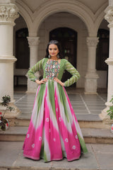 Bandhej Print with Gamthi Embroidery & Mirror Work - Navratri Gown Collection 2025