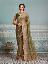 Party Wear Fendy Soft Net Saree with Chikankari C-Pallu Embroidery & Banglory Silk Blouse