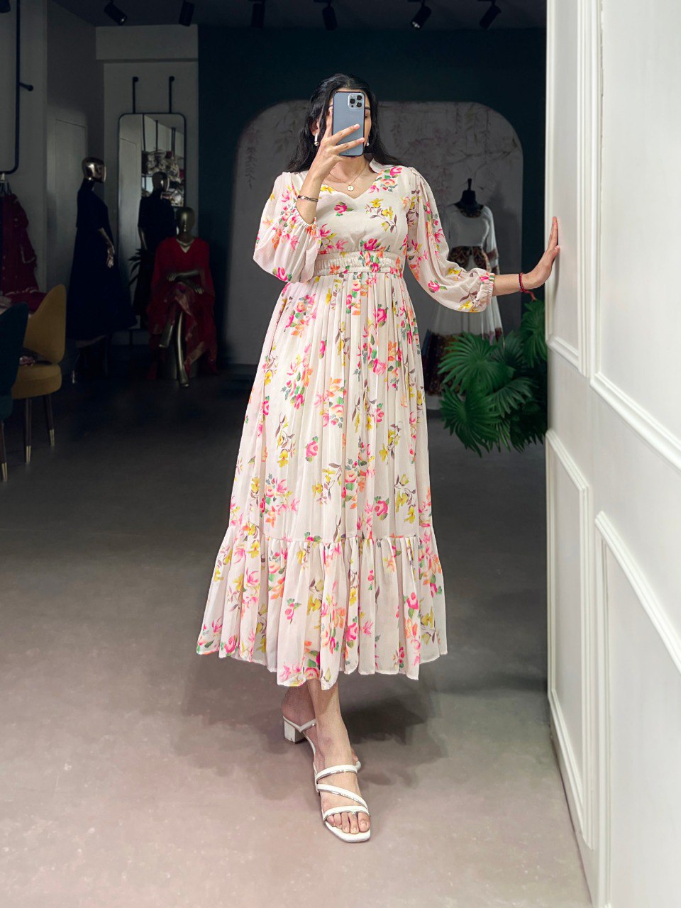 Floral Print Georgette Frock for Women – Elegant Ethnic Wear