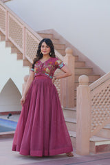 Silver Crunchy Fabric Gown with Embroidered Koti – Party Wear Set