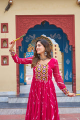 Laheriya Print Kutchi Patchwork Gown – Faux Georgette | Full Flair