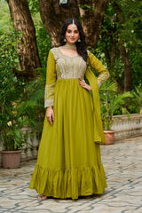 Star Georgette Embroidered Gown with Dupatta – Beads & Sequins Work