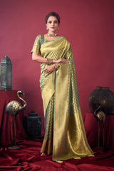 Elegant Tissue Silk Saree with Rich Zari Weaving & Blouse Piece