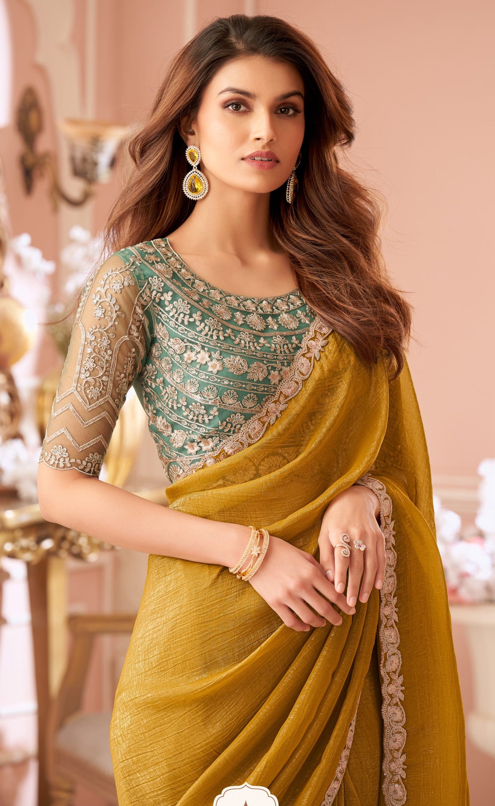 Attached Fabric Saree with Blouse Piece – Party & Festival Wear